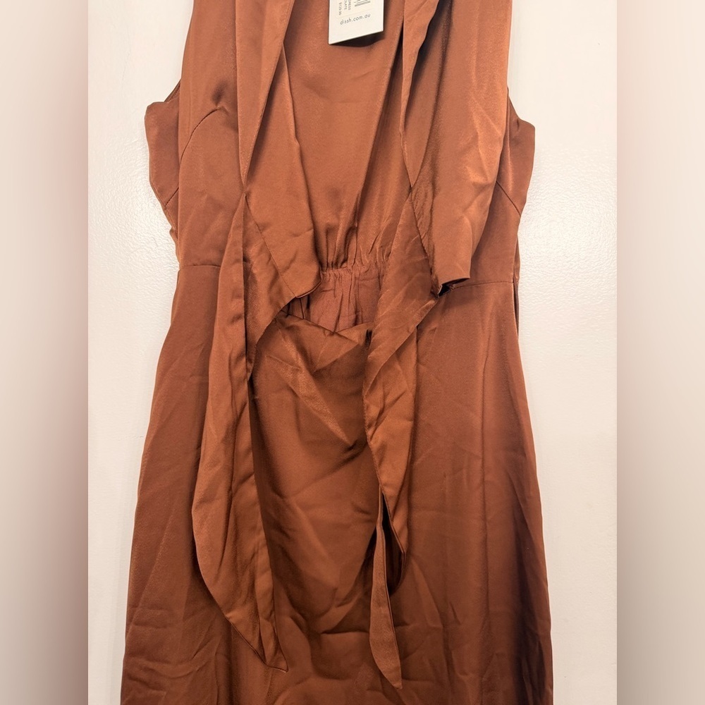 NWT DISSH Harley Chocolate Brown Satin Midi Dress Size AU 10/ US 6 - Picture 5 of 7